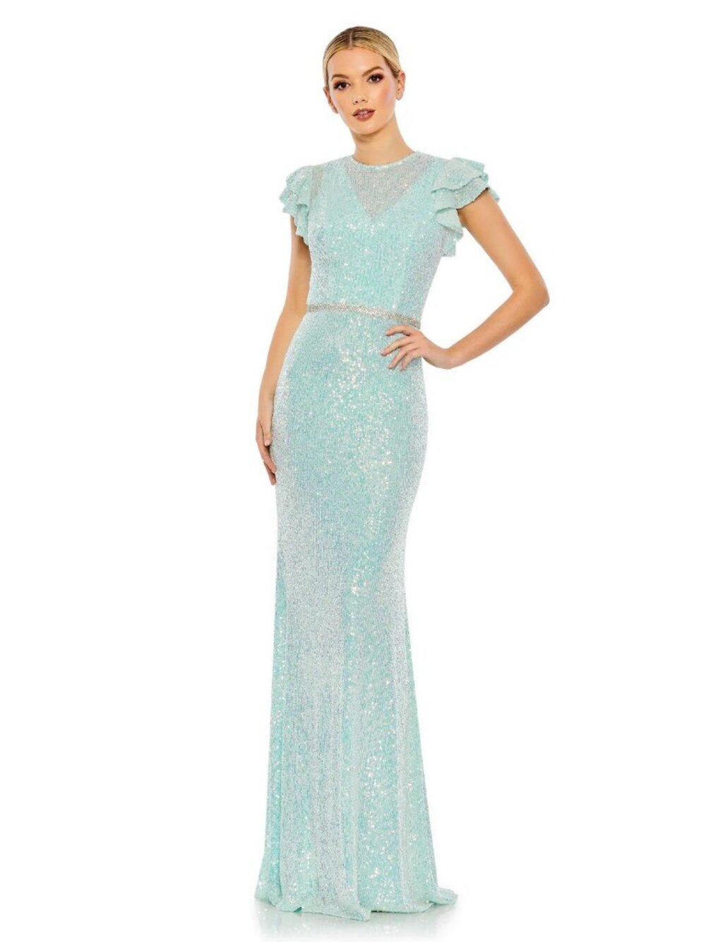 Mac Duggal Size 14 Blue 26942 Sequin Rhinestone Gown Dress Cocktail Formal Prom